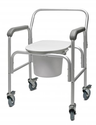 3-in-1 Aluminum Commode - Back Bar and Casters